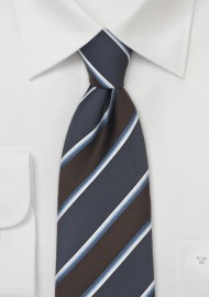 Dark Brown and Blue Striped Silk Tie
