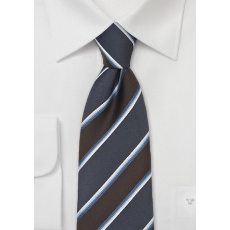 Dark Brown and Blue Striped Silk Tie