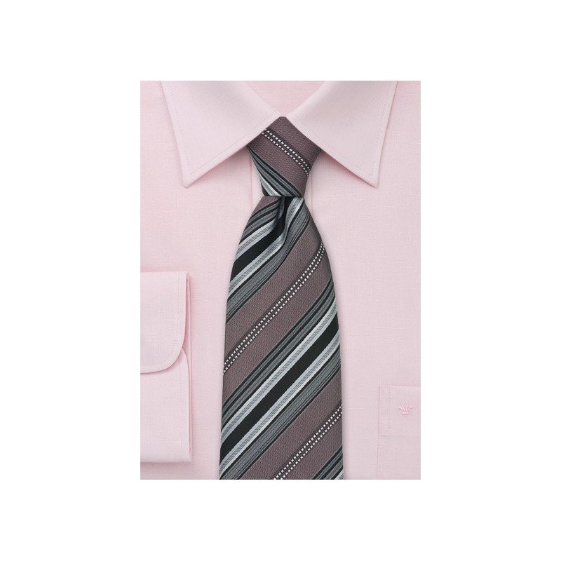 Taupe Gray Striped Silk Necktie