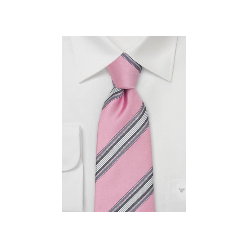 Pink & Gray Striped Silk Necktie