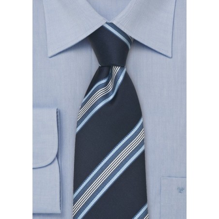 Italian Midnight Blue Striped Silk Tie