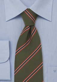Dark Olive Green Striped Necktie