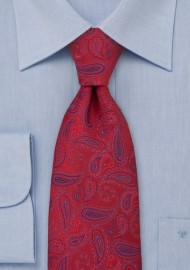 Ruby Red Silk Tie with Paisley Pattern