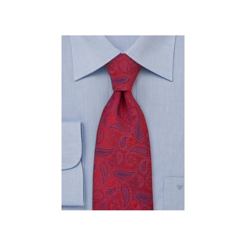 Ruby Red Silk Tie with Paisley Pattern