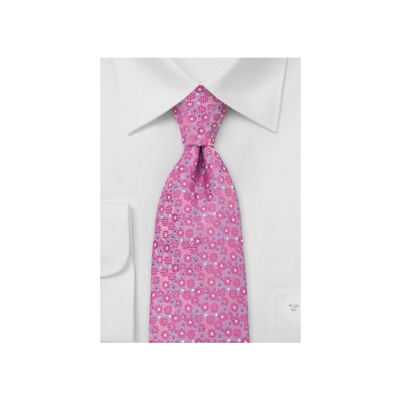 Pink Silk Tie with Lavender Flowers