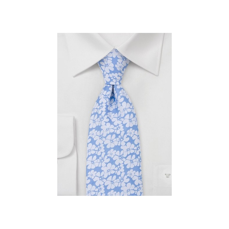 Light Blue Tie with White Hibiscus