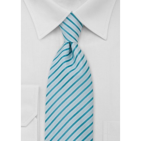 Striped Tie in White Aquamarine