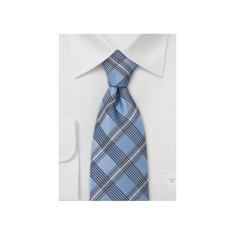 Plaid Silk Tie in Copper Light Blue