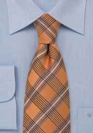 Orange Plaid Pattern Silk Tie