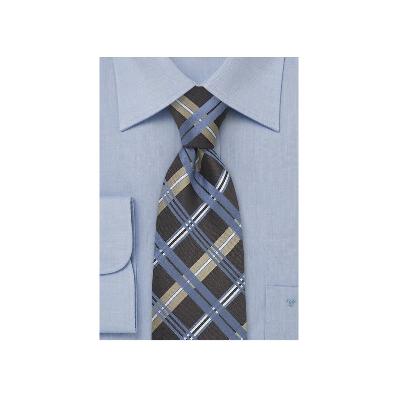 Blue Check Pattern Silk Tie
