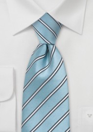 Light Cyan Blue Striped Silk Tie