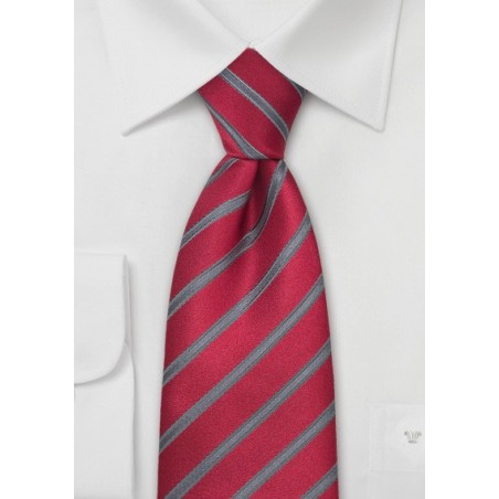 Red and Gray Striped Silk Tie