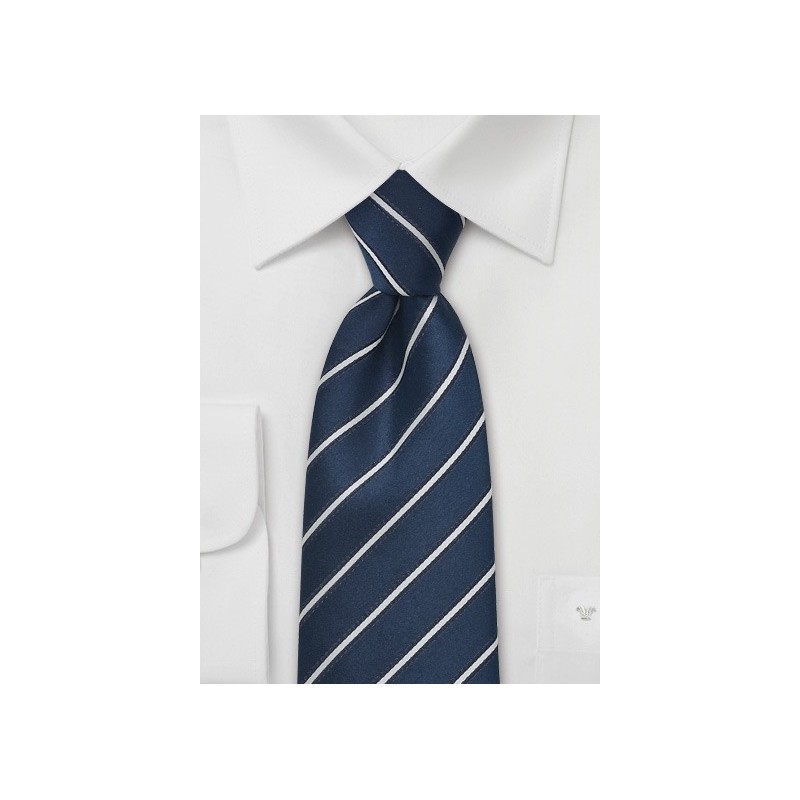 Navy Blue and Silver Silk Tie