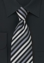 XL Length Black and Silver Stripe Tie