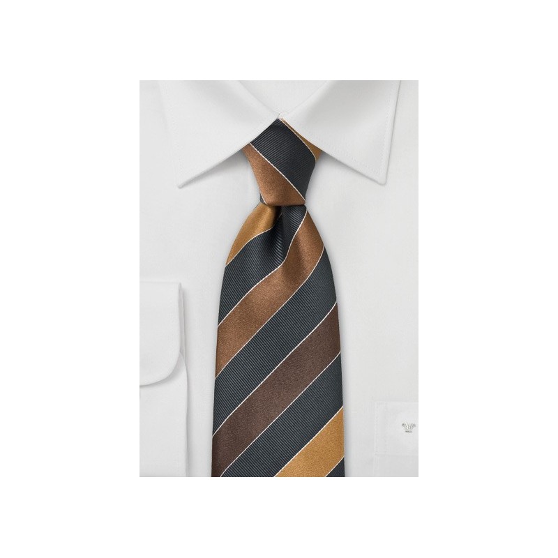 Striped Tie in Bronze, Brown, Gray