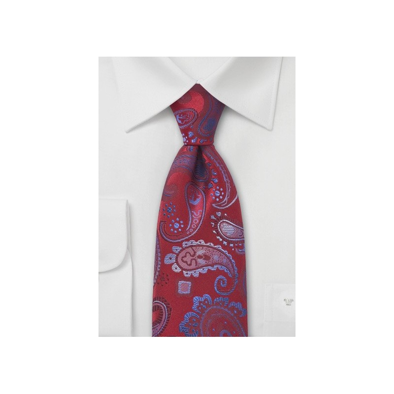 Cherry Red and Blue Paisley Tie