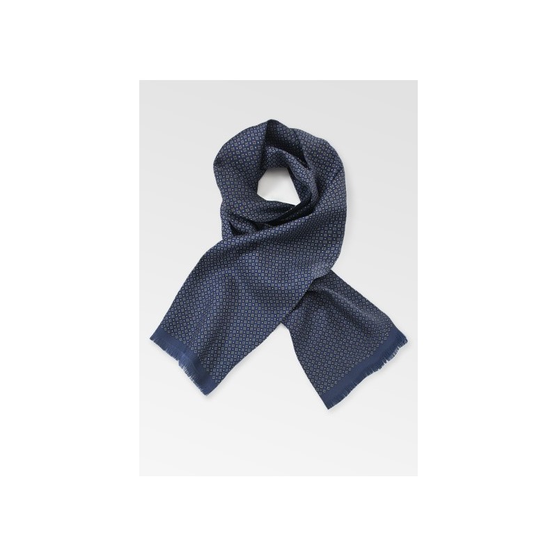 Navy Blue Patterned Silk Scarf