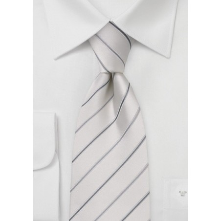 White and Silver Striped Silk Tie