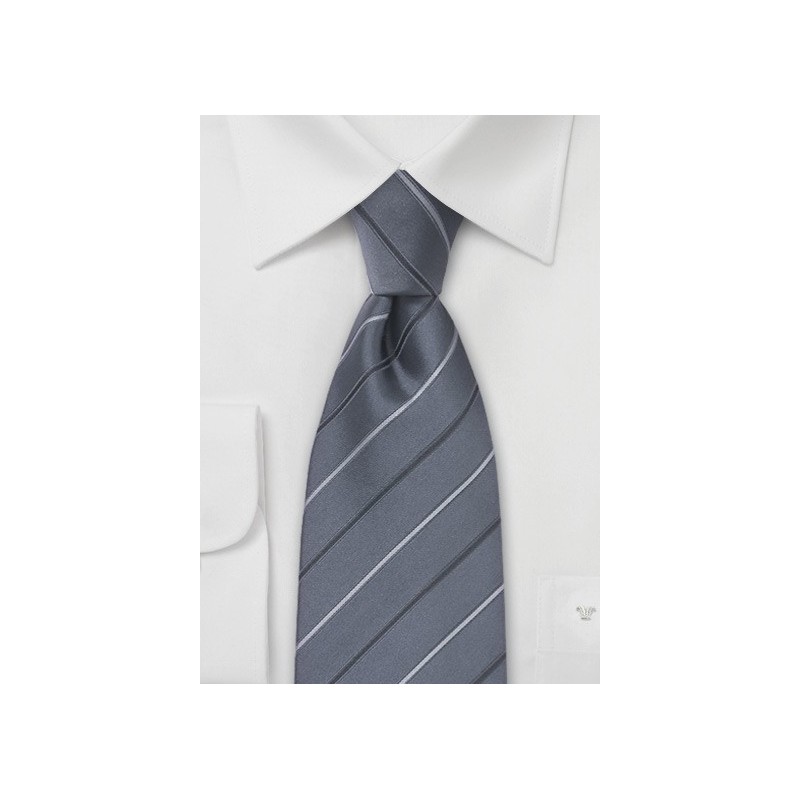 Gray Striped Silk Necktie