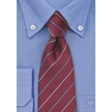Crimson Red Striped Silk Tie