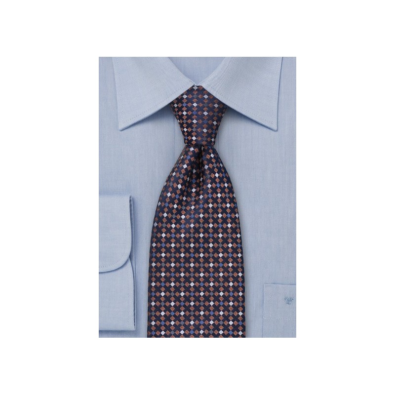 Copper and Navy Checkered Tie