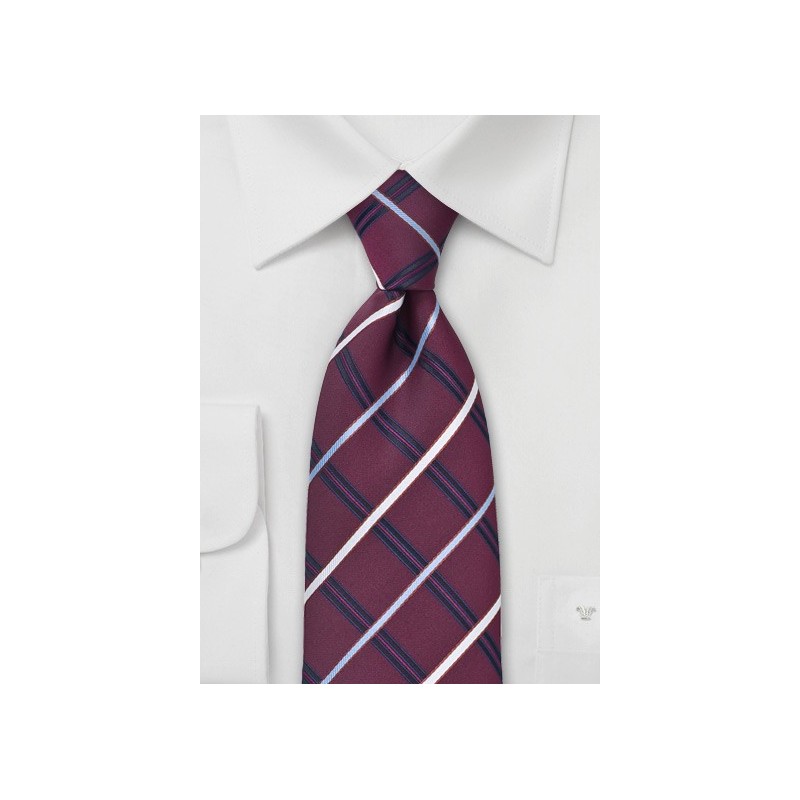 Wine Red Checkered Necktie