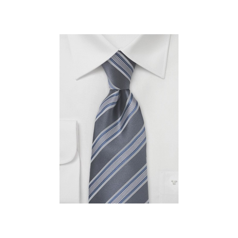 Gray and Blue Striped Tie