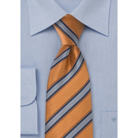 Amber-Gold and Navy Striped Tie
