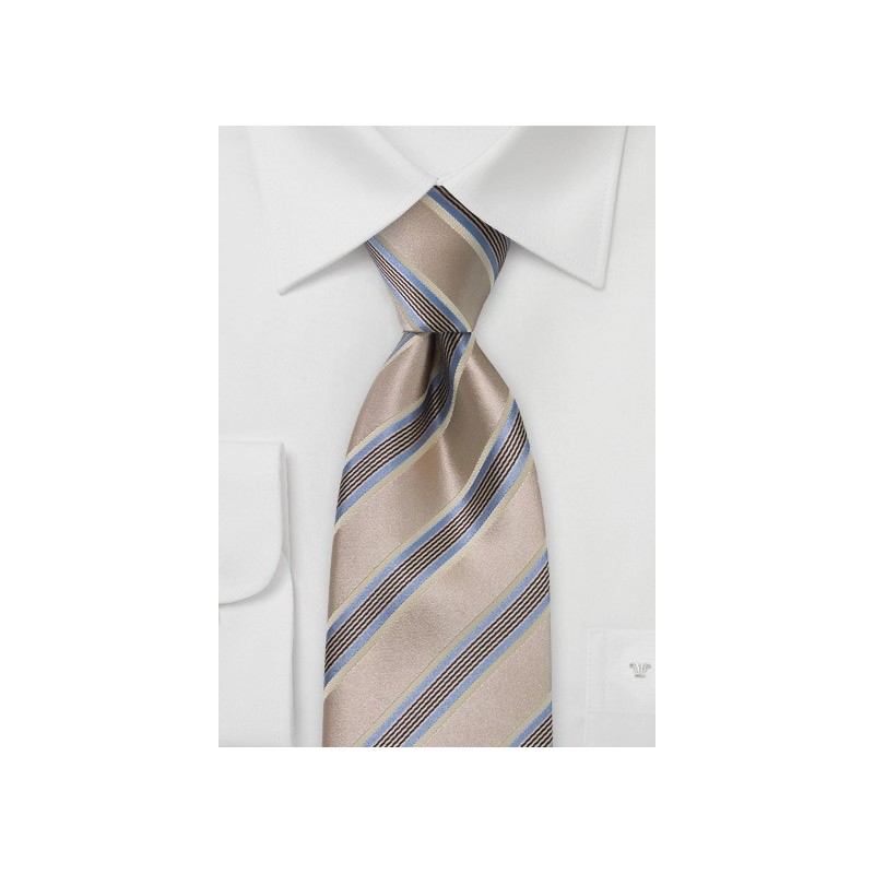 Camel Brown and Blue Striped Tie