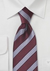 Burgundy and Silver Striped Tie