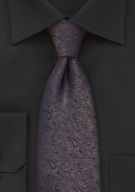 Dark Brown and Blue Paisley Tie
