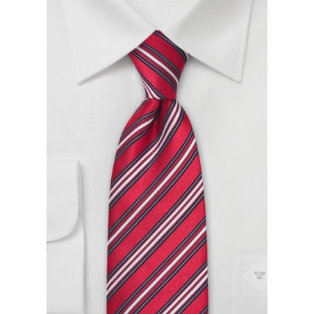 Fire-Red and Blue Striped Silk Tie