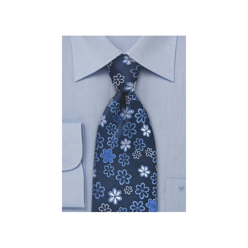 Dark Blue Floral Silk Tie