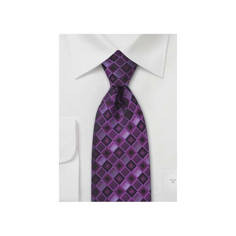 Retro Check Patterned Purple Tie