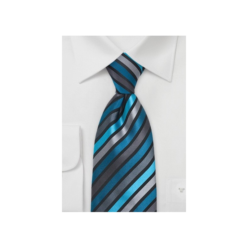 Teal, Aqua, and Gray Striped Tie