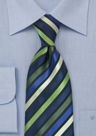 Striped Tie in Green, Navy, Black
