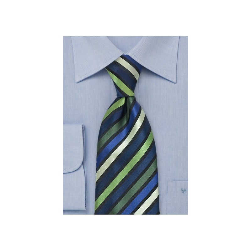Striped Tie in Green, Navy, Black