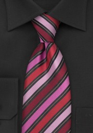 Modern Striped Tie in Pink, Red, Gray