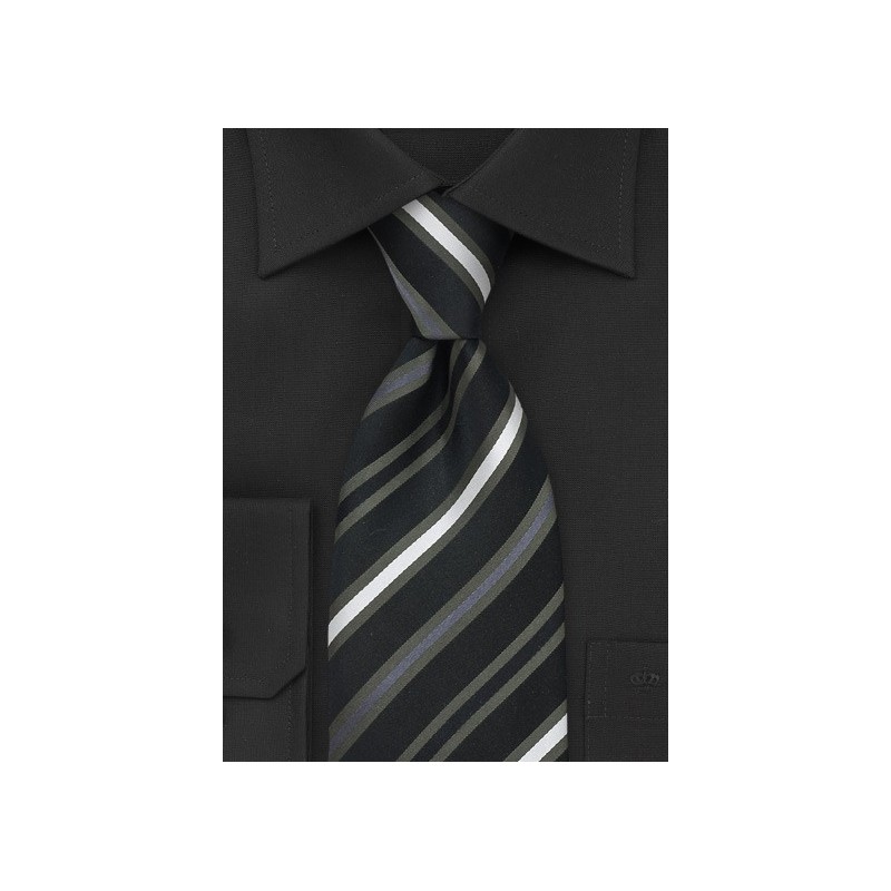 Striped Tie in Black, Olive, Silver