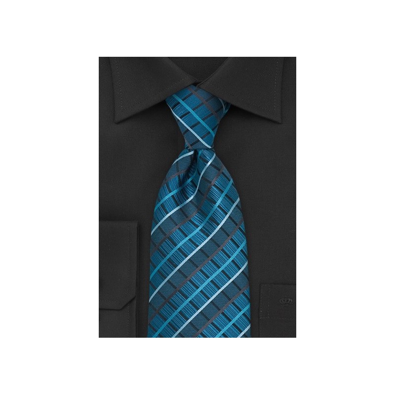 Turquise, Brown, Black Checkered Tie