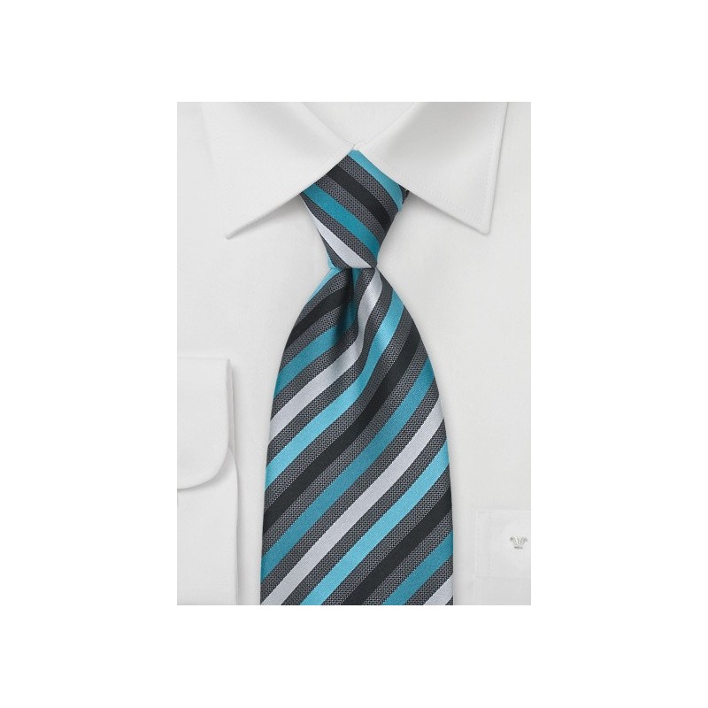 Teal and Gray Striped Tie