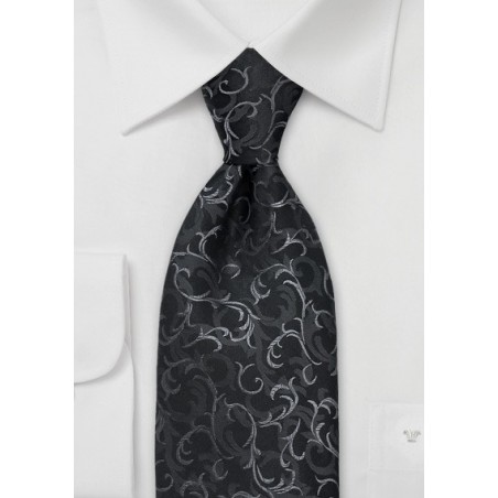 Black Scroll Pattern Silk Tie