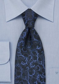 Dark Blue Scroll Patterned Silk Tie