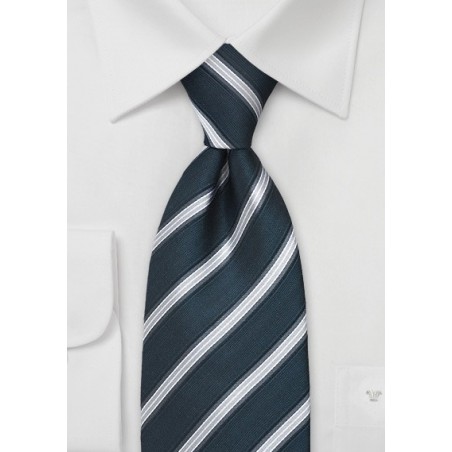 Striped Tie in Teal and Silver
