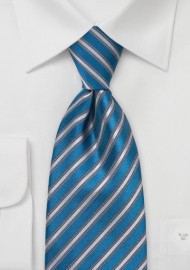 Striped Tie in Silver and Teal