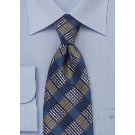 Checkered Tie in Navy & Brown