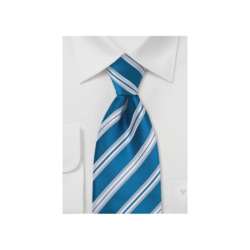 Extra Long Teal Blue Striped Tie