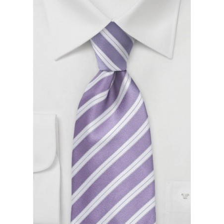 Striped Tie in Lilac and Ivory