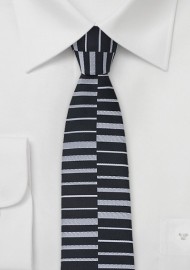 Skinny Striped Tie in Black and Silver