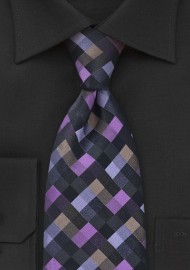 Patchwork Black and Purple Tie